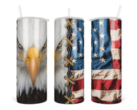 American Eagle 20 oz insulated tumbler with lid and straw - Sew Lucky Embroidery
