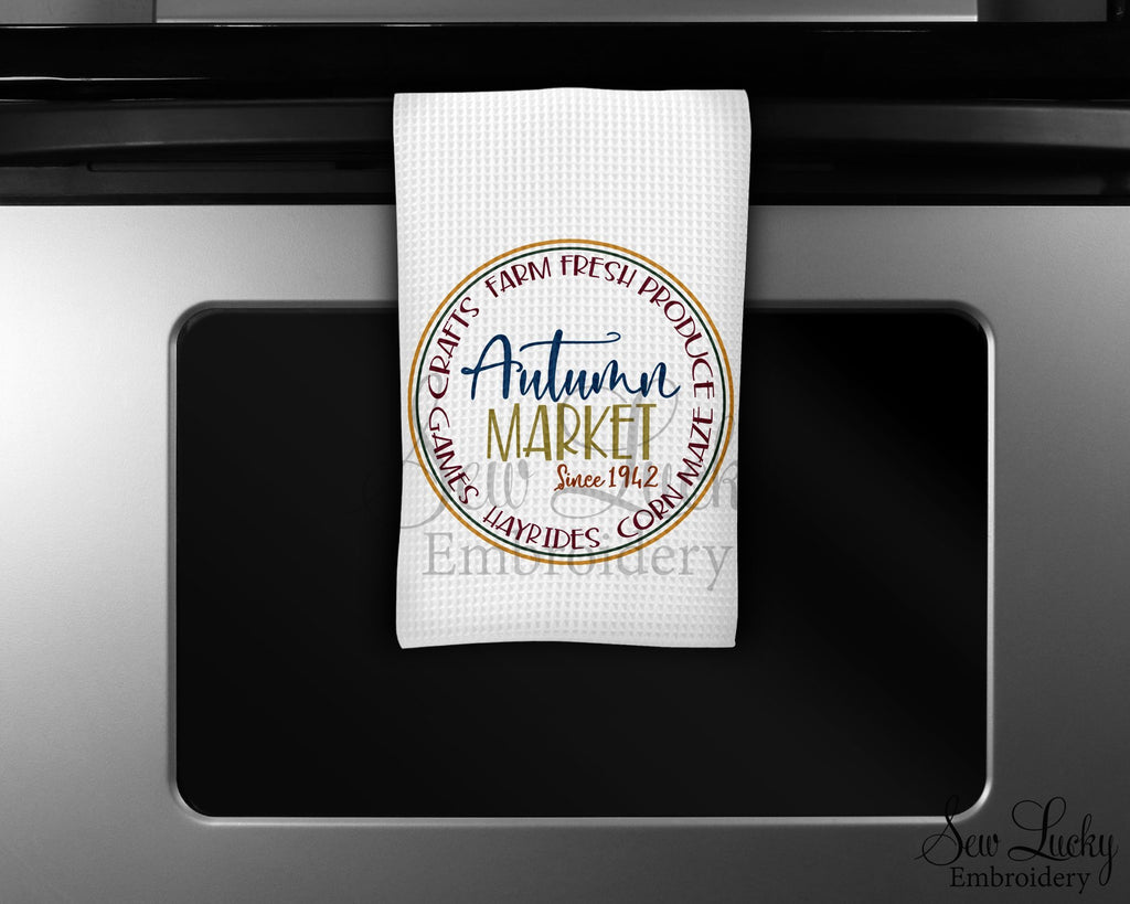 Autumn Market Kitchen Towel - Microfiber Towel - Kitchen Decor - House Warming Gift - Sew Lucky Embroidery
