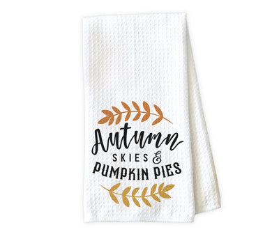 Autumn Skies and Pumpkin Pies Waffle Weave Microfiber Kitchen Towel