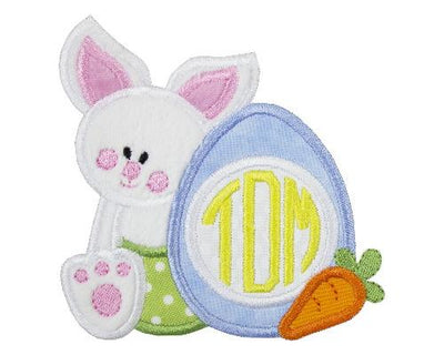 Baby Boy Easter Bunny with Monogrammed Egg Sew or Iron on Embroidered Patch