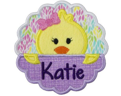 Baby Girl Easter Chick Personalized Sew or Iron on Embroidered Patch