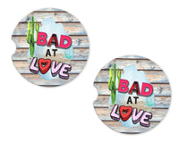 Bad at Love Sandstone Car Coasters - Sew Lucky Embroidery