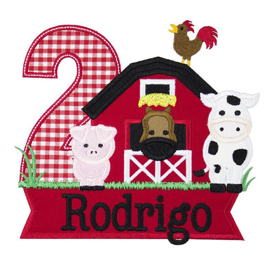 Personalized Barn Birthday Patch with Farm Animals – Custom Name & Number – Iron-On or Sew-On
