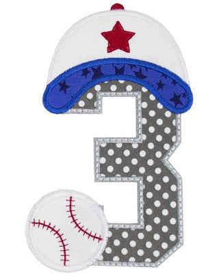 Baseball Birthday Number Sew or Iron on Embroidered Patch