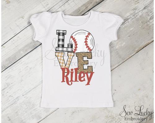 Baseball Love Girls Personalized Shirt - Sew Lucky Embroidery