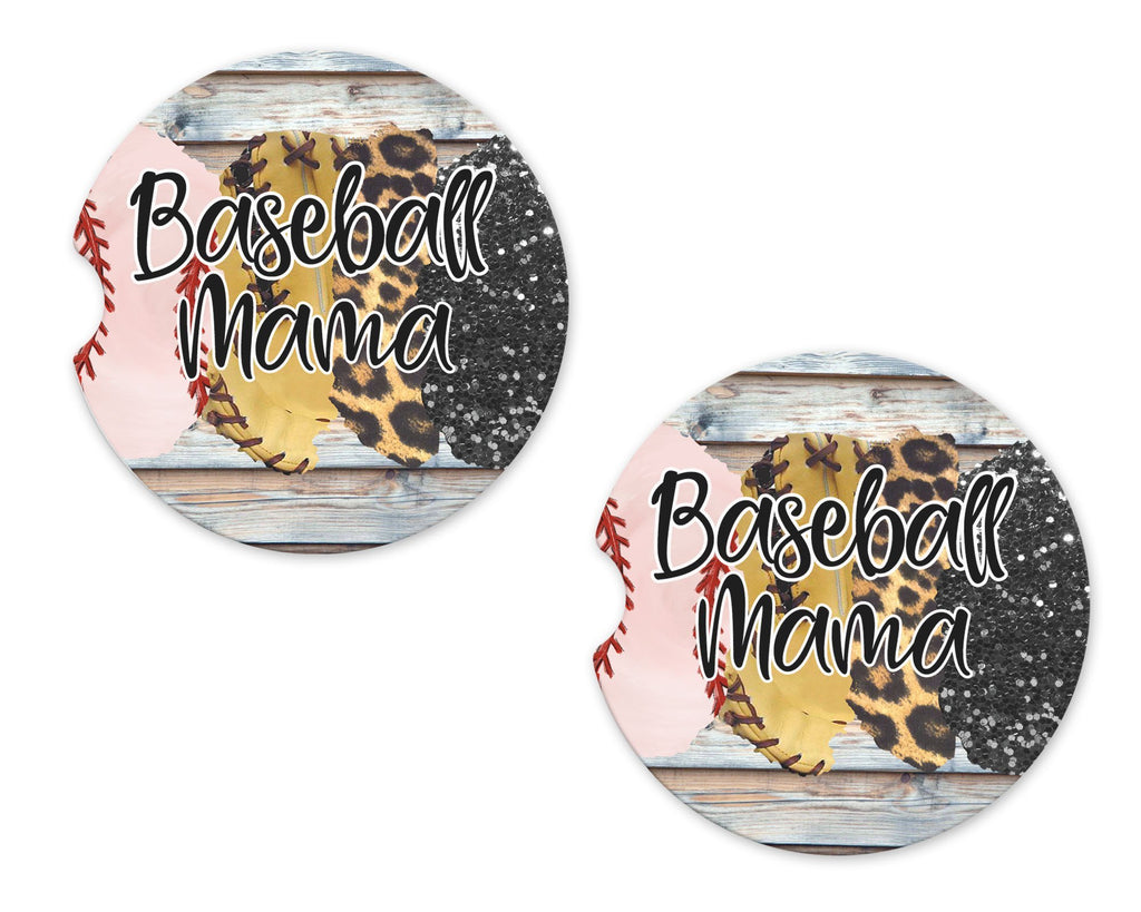 Baseball Mama Leopard Sandstone Car Coasters - Sew Lucky Embroidery