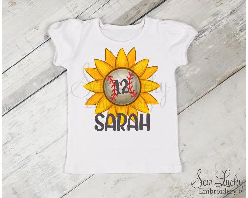 Baseball Sunflower Girls Personalized Printed Shirt 