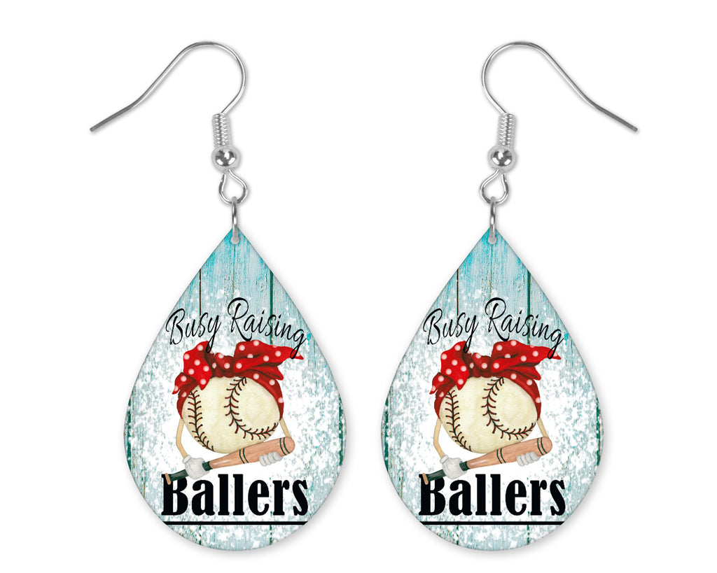 Baseball Busy Raising Ballers Teardrop Earrings - Sew Lucky Embroidery