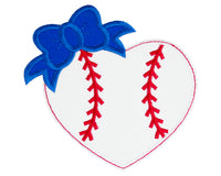 Baseball Heart with Blue Bow Patch - Sew Lucky Embroidery