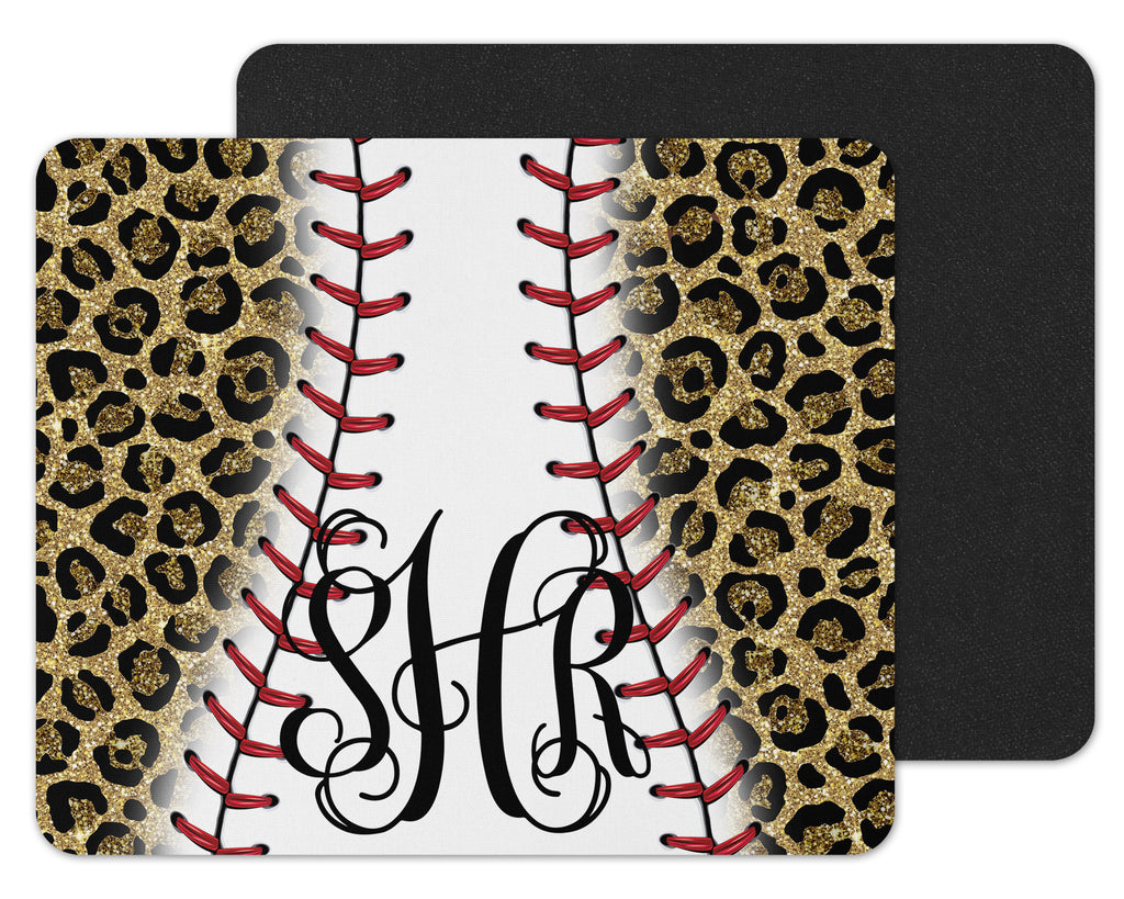 Baseball Leopard Glitter Custom Personalized Mouse Pad - Sew Lucky Embroidery