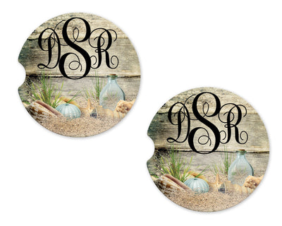 Beach Finds Monogram Sandstone Car Coasters (Set of Two)