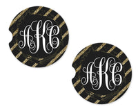 Black and Gold Glitter Personalized Sandstone Car Coasters