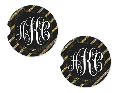Floral Wood Look Monogrammed Car Coasters Cup Holder Coasters, Personalized  Sandstone Coasters, Car Accessories for Women 