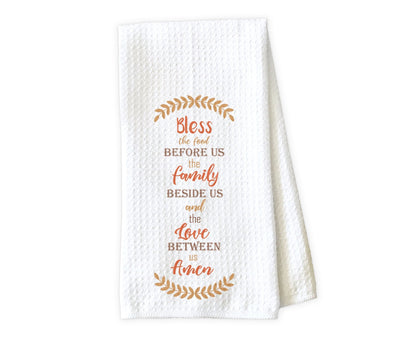 Bless the food before us Waffle Weave Microfiber Kitchen Towel