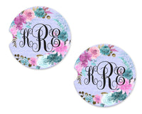 Blue and Purple Flowers Personalized Stone Car Coasters