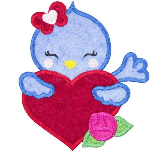 Blue Bird with Heart Patch - Sew Lucky Embroidery