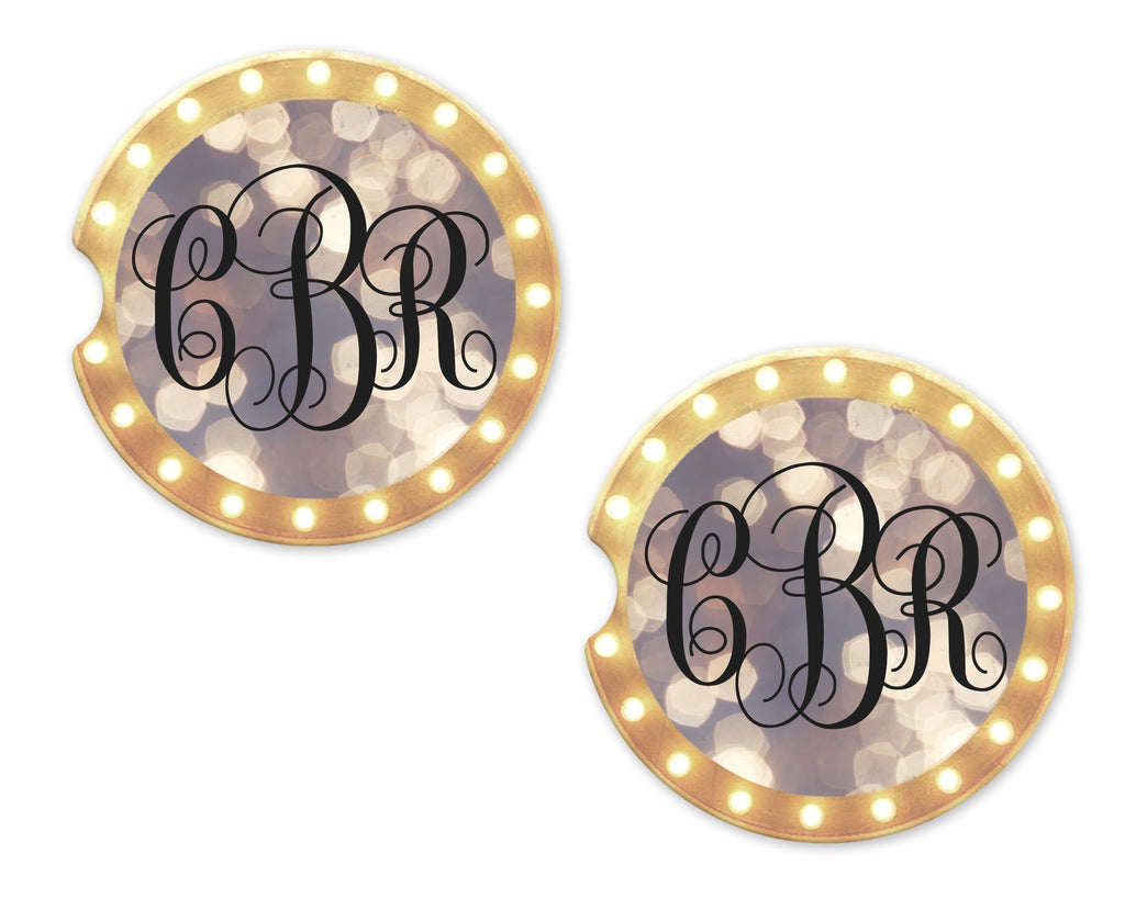 Bokeh Marquee Sandstone Personalized Car Coasters 