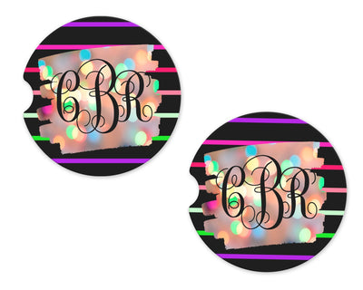 Bokeh Stripes Personalized Sandstone Car Coasters (Set of Two)