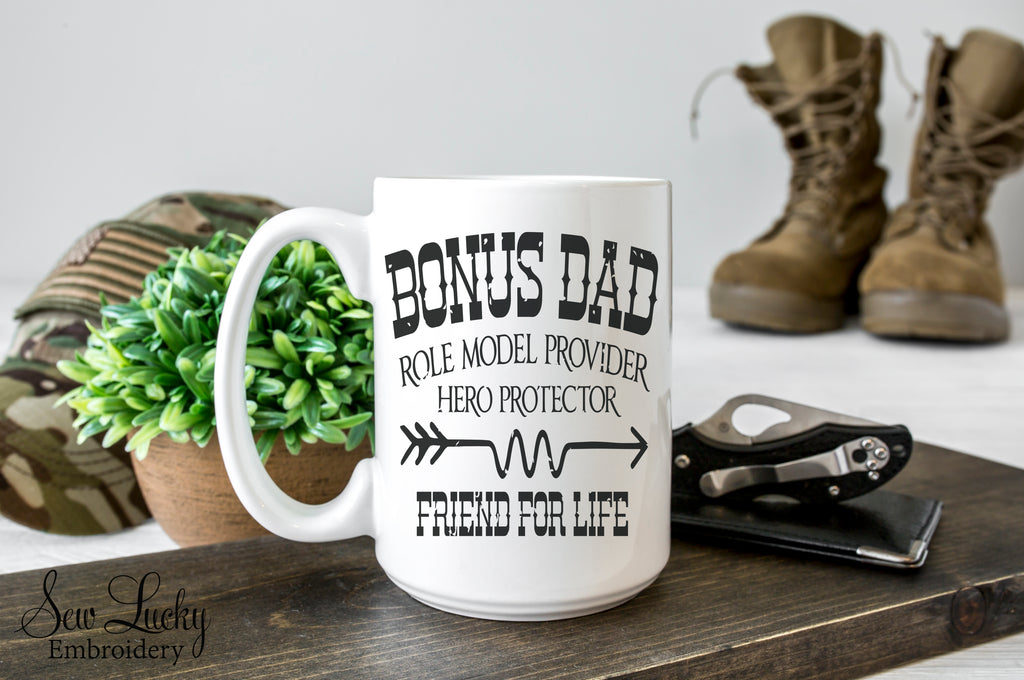 Bonus Dad 15 oz coffee mug - Sew Lucky Embroidery