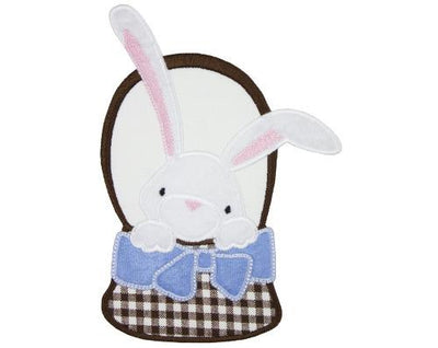 Boy Easter Bunny in Basket Sew or Iron on Embroidered Patch