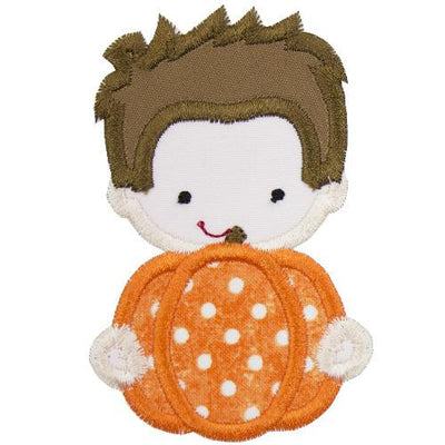 Boy Pumpkin Sew or Iron on Embroidered Patch