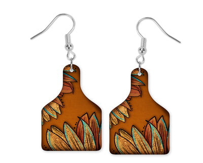Bronze Floral Cow Tag Earrings