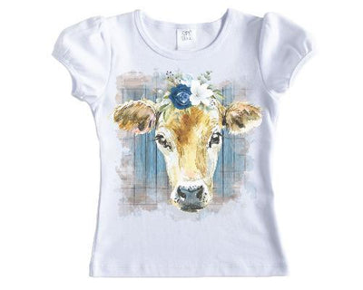 Brown Cow with Flowers Girls Shirt