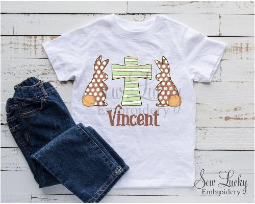 Bunnies and Cross Personalized Easter Printed Shirt