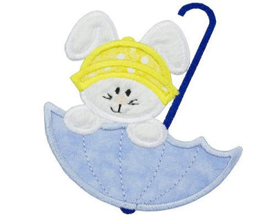 Bunny in Umbrella Sew or Iron on Embroidered Patch