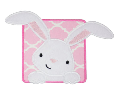 Cute Easter Bunny Pink Background Sew or Iron on Embroidered Patch