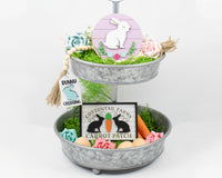 Easter Wood Bead Garland with and Engraved Bunny Crossing Tag shown in tier tray