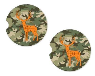 Camo and Deer Sandstone Car Coasters (Set of Two)