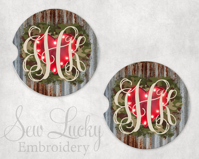 Camo Heart Personalized Car Coasters (Set of Two)