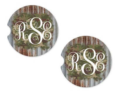 Camo Metal Personalized Sandstone Car Coasters (Set of Two)