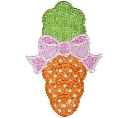 Carrot with Polka Dots and Pink Bow Sew or Iron on Embroidered Patch