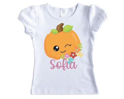 Cartoon Pumpkin Personalized Fall Girls Shirt