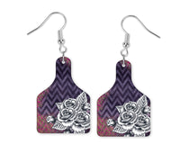 Chevron Roses Cow Tag Earrings - Sew Lucky Embroidery
