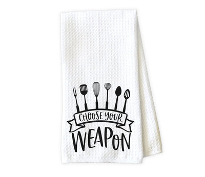 Choose Your Weapon with Ribbon Banner Waffle Weave Microfiber Kitchen Towel