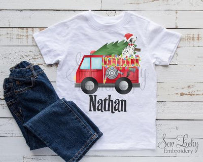 Christmas Firetruck Personalized Shirt