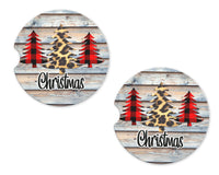 Christmas Trees Sandstone Car Coasters - Sew Lucky Embroidery