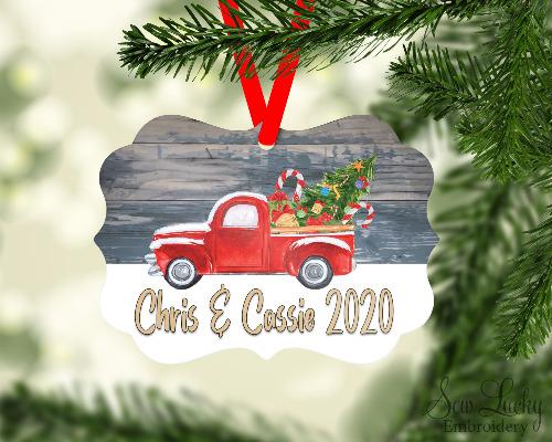 Christmas Truck Hauling Christmas Tree Christmas Ornament Personalized - Sew Lucky Embroidery