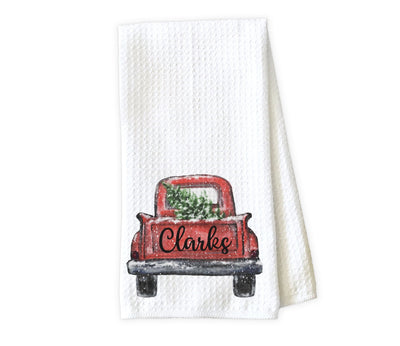 Christmas Truck Personalized Waffle Weave Microfiber Kitchen Towel