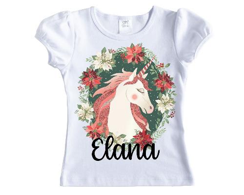 Christmas Unicorn Girls Personalized Shirt - Sew Lucky Embroidery