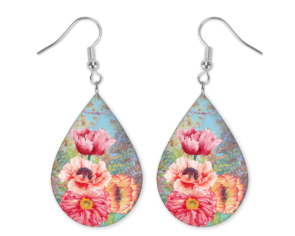 Colors of Spring Flowers Teardrop Earrings - Sew Lucky Embroidery
