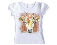 Cow with Pastel Flowers Girls Shirt - Sew Lucky Embroidery