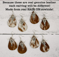 Cow Skull on Real Leather Cowhide Earrings - Sew Lucky Embroidery