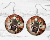 Farmhouse Cow with Flowers Earrings - Sew Lucky Embroidery