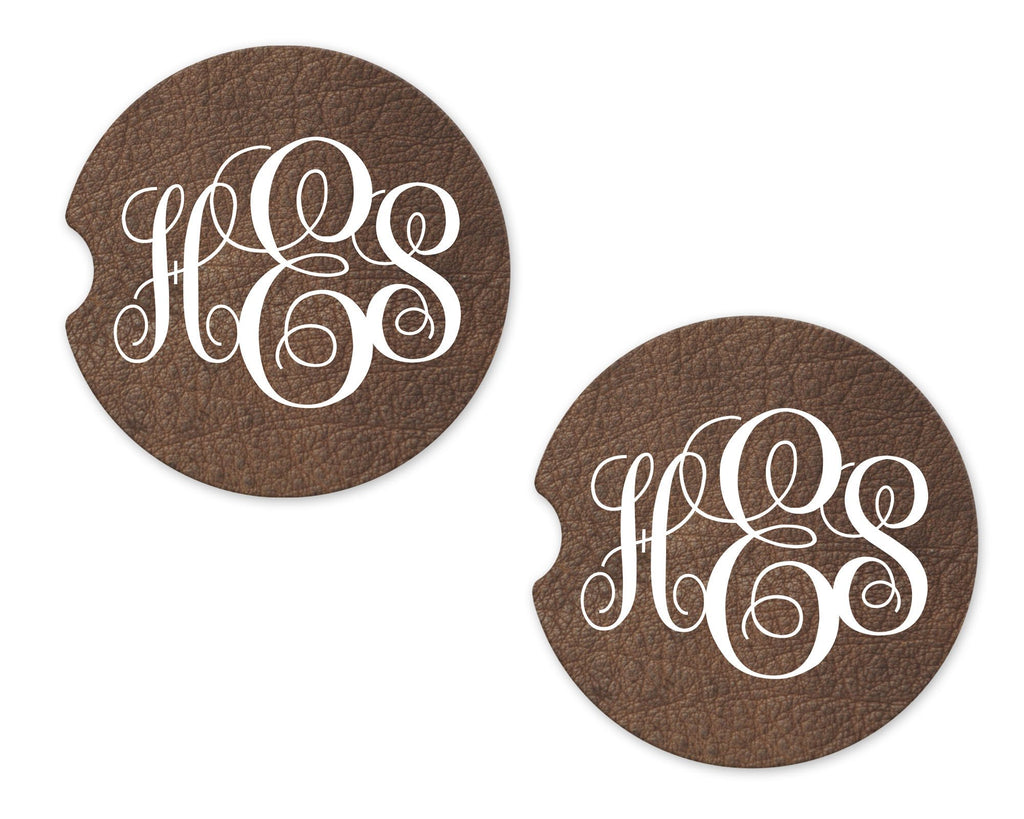 Cracked Leather Personalized Sandstone Car Coasters - Sew Lucky Embroidery
