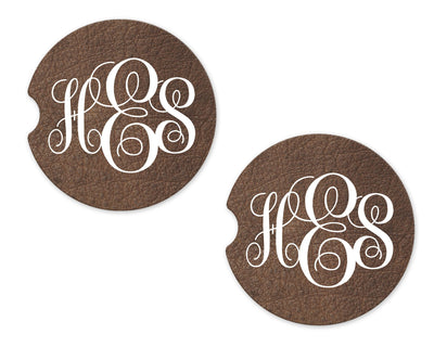 Cracked Leather Personalized Sandstone Car Coasters (Set of Two)