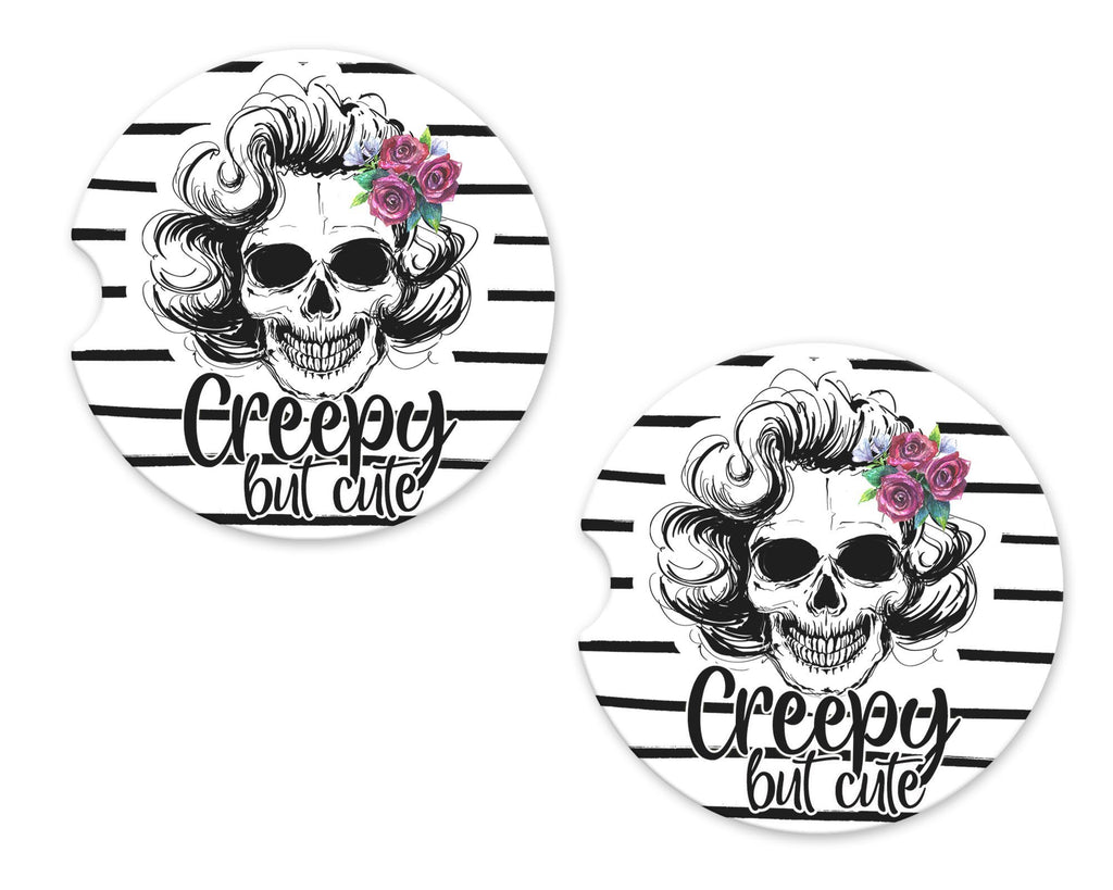 Creepy but Cute Girl Sandstone Car Coasters - Sew Lucky Embroidery